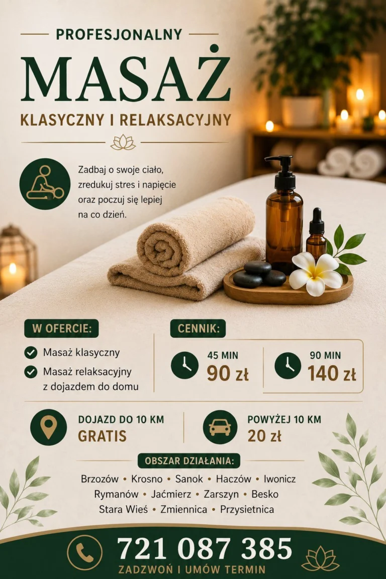 Masaż klasyczny i relaksacyjny z dojazdem do domu