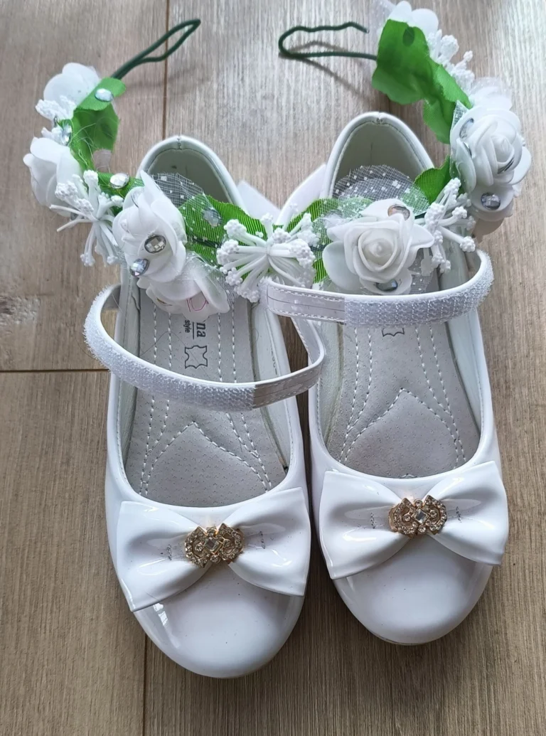 Alba Komunijna dla dziewczynki, 2x buty, torebka, wianek komplet