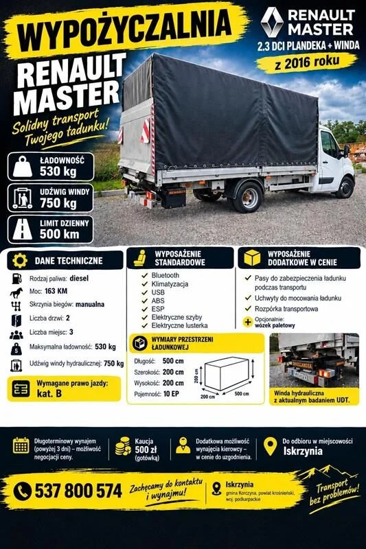 Wynajmę Wynajem busa Renault Master plandeka z windą